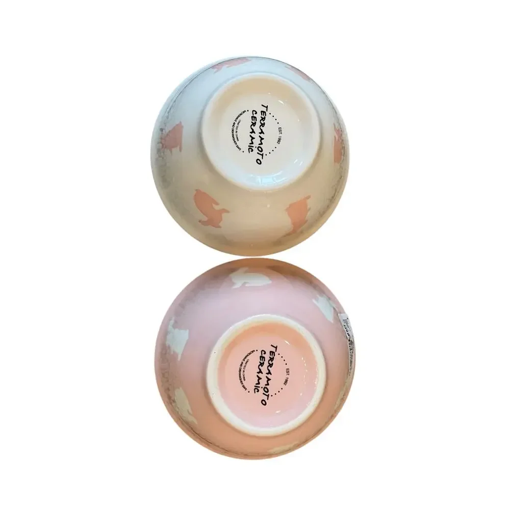TERRAMOTO CERAMIC Pink & White Bunny Tidbit Bowls Set of 2 Easter Decor New